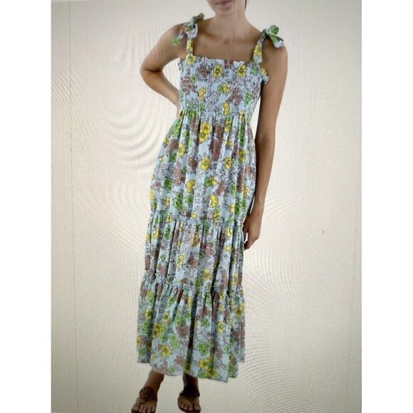 70F/21C Womens Blue Floral Print Tie Up Slip Maxi Dress Size S - Picture 1 of 11